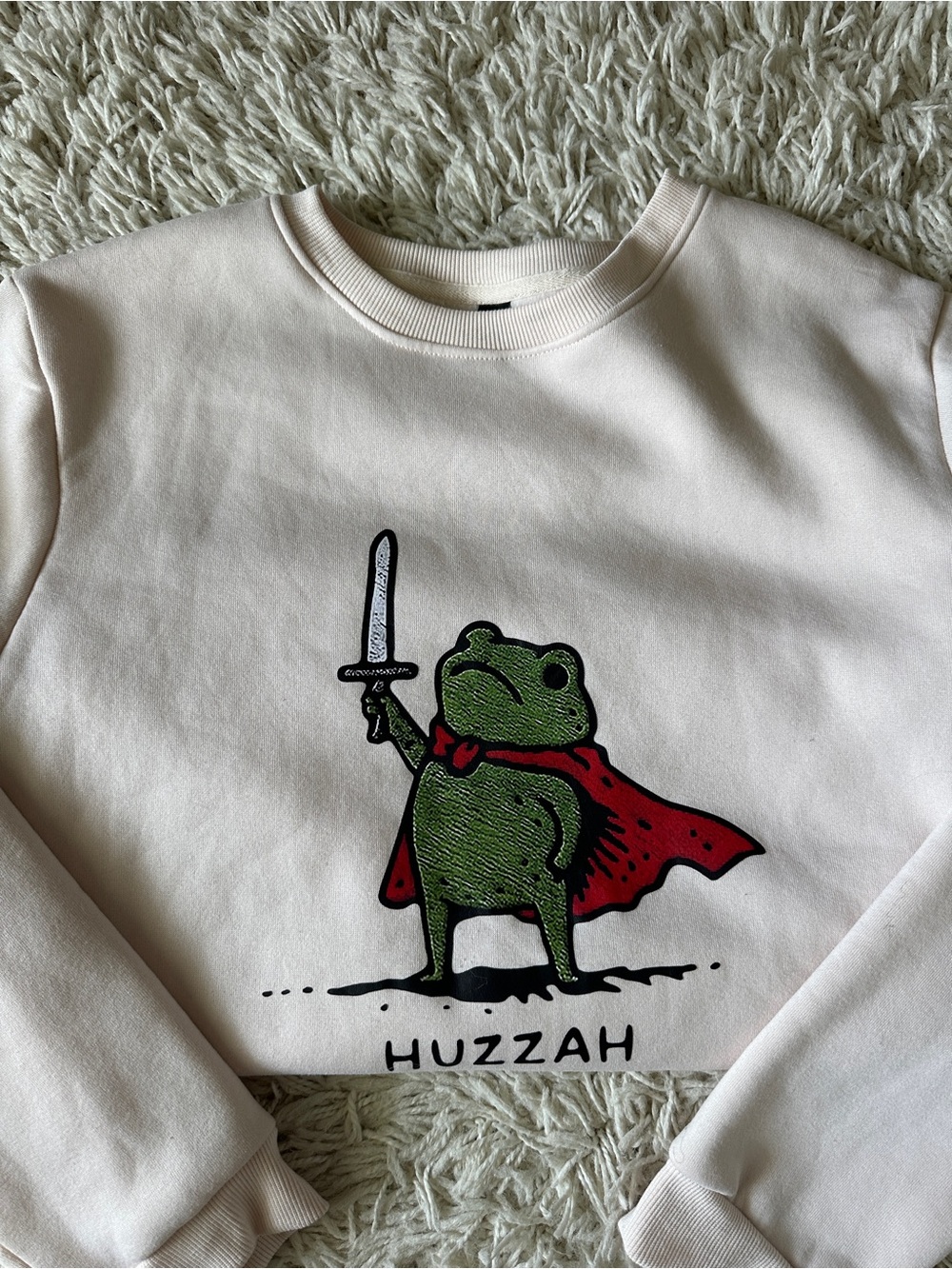 Huzzah Frog Graphic Sweatshirt - Cream with Green & Red